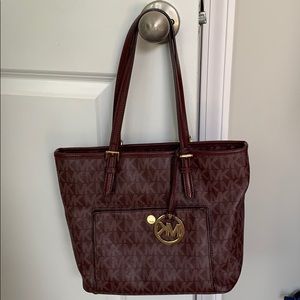 Maroon Michael Kors Shoulder Handbag